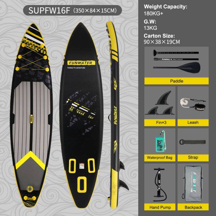 [EU Direct] FunWater 350*84*15cm Large Size Inflatable Stand Up Paddle Board Surfboard Complete Paddleboard Accessories Adjustable Paddle, Pump, ISUP Travel Backpack, Leash, Waterproof Bag, Adult Paddle Board FUNWATER 