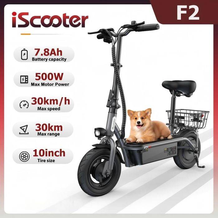 iScooter F2 Elektromos Roller 500W Összecsukható Roller 7.8Ah Elektromos Roller 30km Hatótávolság 30km/h E-Roller Kosárral Napi Használat