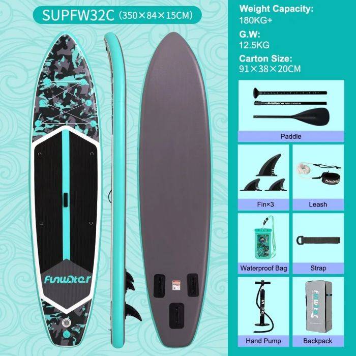 [EU Direct] FunWater Cruise Inflatable Stand Up Paddle Board 350*84*15CM Ultra-Light Surf Sup Board Non-Slip Water Sport Paddling Board with Accessory | SUPFW32C 【EU Stock – Ships Immediately & Get $30 OFF】