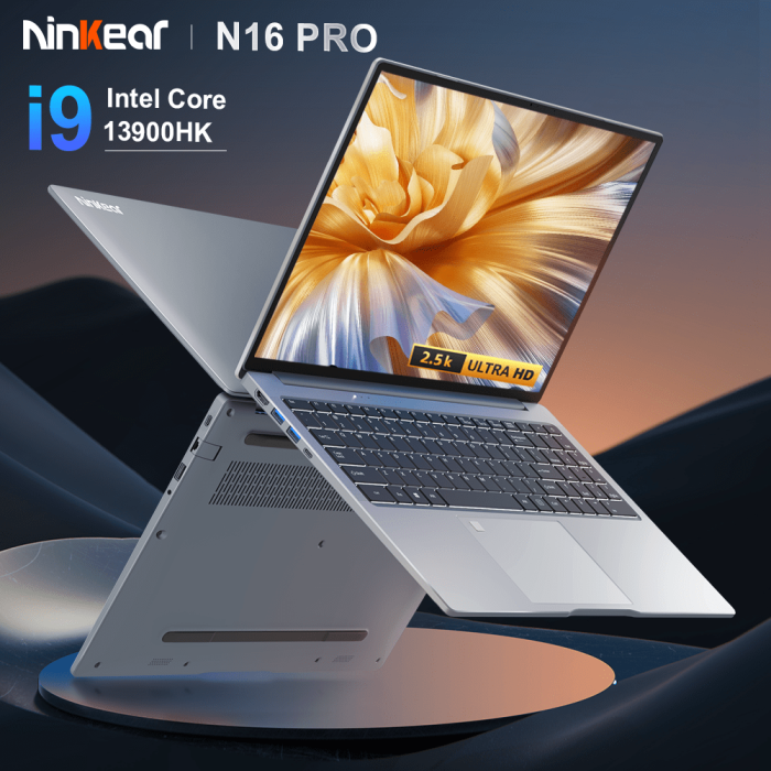 Ninkear N16 Pro Laptop 16" 2.5K IPS Display Intel Core i9-13900HK (14C/20T, Up to 5.4GHz) 32GB DDR4 + 1TB PCIe SSD Wi-Fi 6, Fingerprint Unlock 100W Type-C Fast Charging