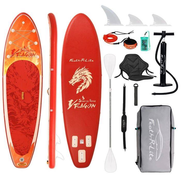 FunWater SUPFR19E 350 cm-es felfújható evezős deszka, komplett szett állítható üléssel, evezőpumpával, ISUP hátizsákos pórázzal, felnőtteknek, több képzettségi szintnek