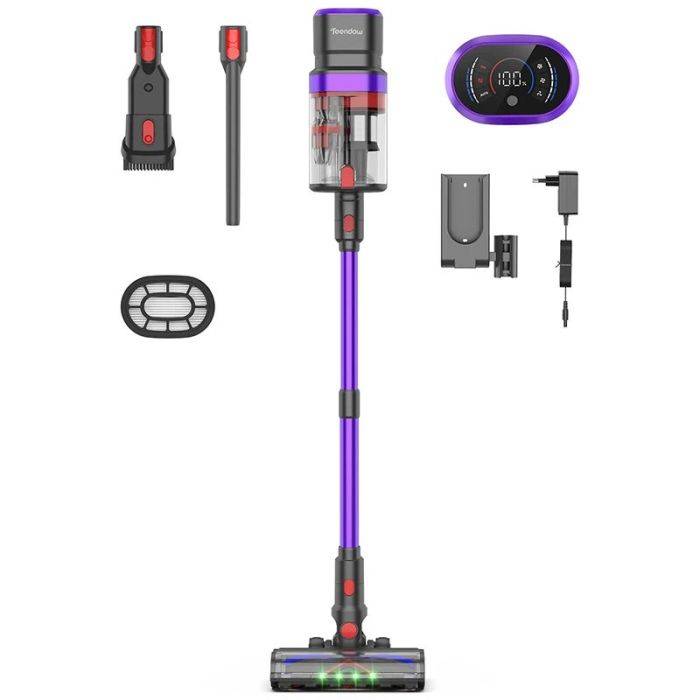 [EU Direct] Teendow V20 akkus porszívó 500 W-os kefe nélküli motorral, 40 kPa erős szívóerővel, kettős porkamrával, LED kijelzővel, UV zöld fénnyel, állatszőrre, kemény padlókra és szőnyegekre