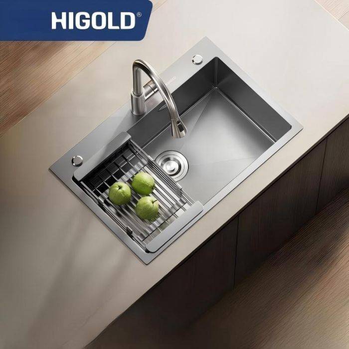 HIGOLD konyhai nano mosogató, kézzel készített, egymedencés, 304 rozsdamentes acél, szürke, zöldségmosó, mosogatómedence, nagy, egymedencés szett