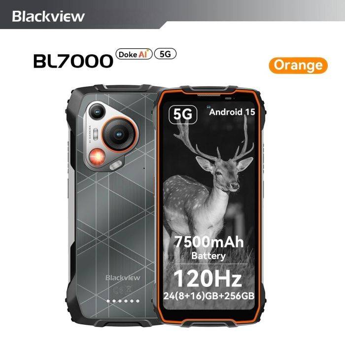 BLACKVIEW BL7000 5G AI Rugged Phone Deepseek GPT Android 15 Smartphone, 6.78" HD+2.4K Display 120Hz, 8GB RAM 256GB, 7500Amh