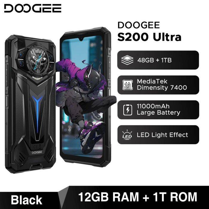 DOOGEE S200 Ultra 5G AI Rugged Phone 48GB+1TB Light Effect 1.34" Rear Display Dimensity 7400 11000mAh 66W NFC WiFi6E Smartphone 【2025 New Arrivals & Save Now: $50 Off with Exclusive Code】