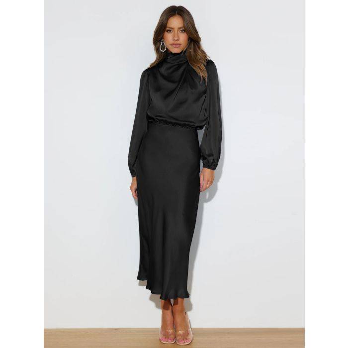 Satin long-sleeved loose dress