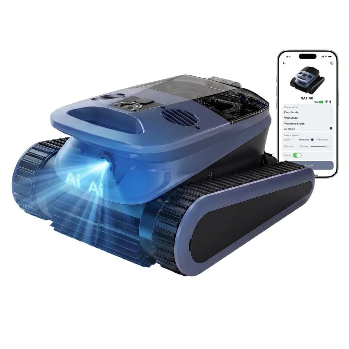 Seauto SAT40 Cordless Robotic Pool Cleaner 240 Min Runtime 4 Brush Motors App Control Wall Climbing Waterline Cleaning for Pools up to 3200 Sq Ft