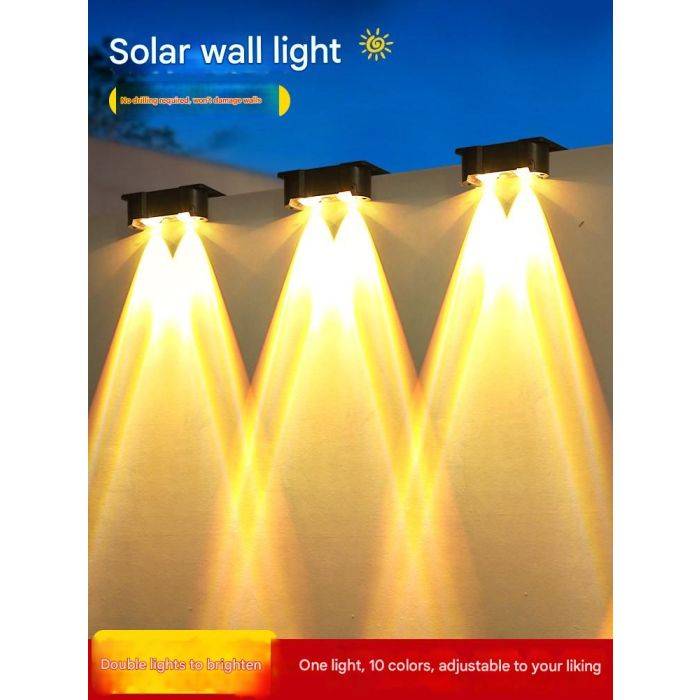 Napelemes fali lámpa kültéri udvari falmosó reflektorfényhez, udvarra, kertre és erkélyre, hangulatos fali lámpa