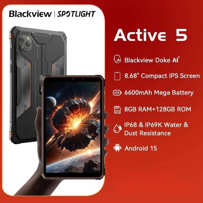 Blackview Active 5 8.68'' Rugged Tablet PC, Android 15 Unisoc T615