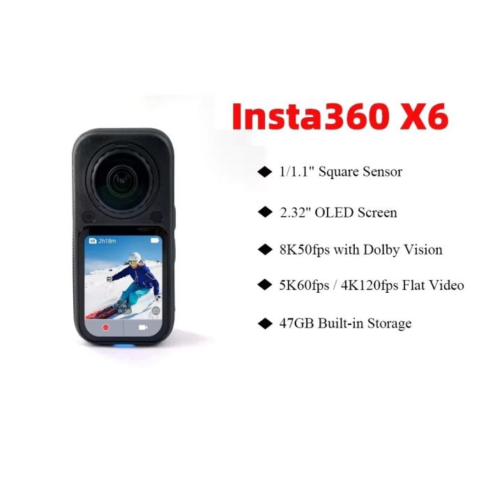 Insta360 X6 8K 360° Action Camera with AI Editing for Cycling Skiing Travel and Content Creation