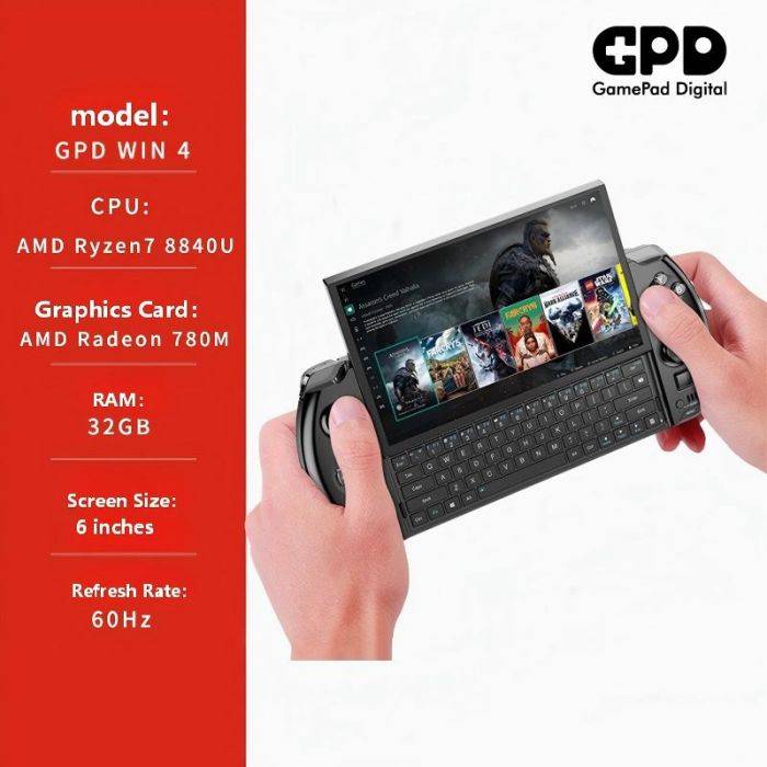 GPD WIN 4 (2025) AMD R7 8840U processzor, 32 GB RAM, 512 GB/1 TB/2 TB/4 TB SSD, 6 hüvelykes kézi PC játékkonzol
