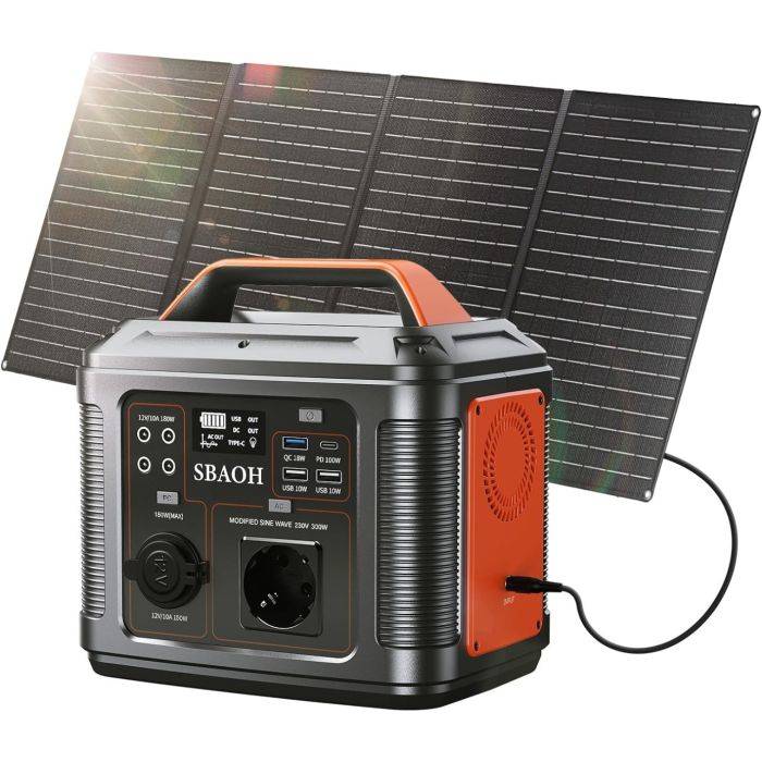 SBAOH P302 Portable Power Station with 60 W Solar Panel, 296 Wh Solar  Generator with 300 W Output, Mobile Power Supply for Garden, Travel,  Camping, ...