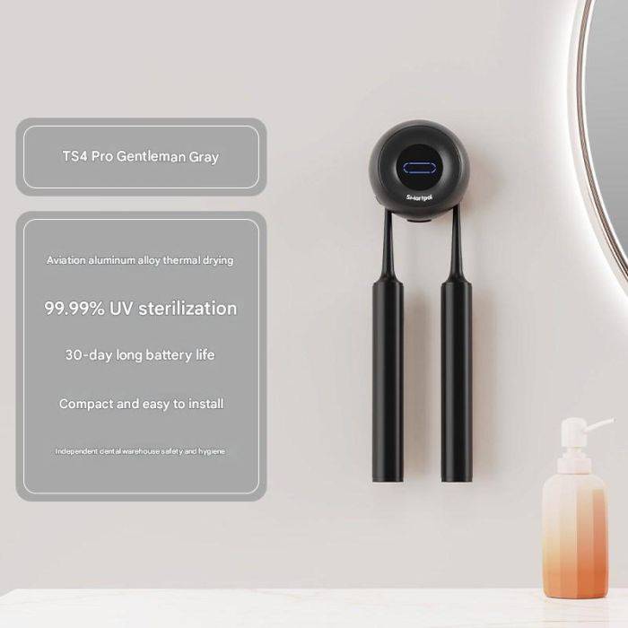 smartPal fogkefe-fertőtlenítő, intelligens UV-sterilizáló, szárító és öblítőpohár-tartó, fúrás nélküli, falra szerelhető állvány