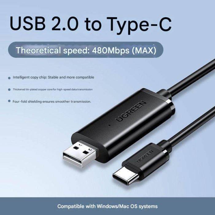 UGREEN USB 3.0 adatátviteli kábel (dugasz-dugasz) számítógépek, laptopok, asztali számítógépek, billentyűzetek és egerek közötti adatmegosztáshoz; kétfejű USB csatlakozókábel fájlok másolásához és átviteléhez.