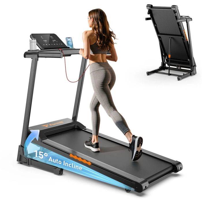 [EU Direct] Formill FT61 3.0HP összecsukható futópad, 15%-os lejtő, 13.5 km/h, 17×43 hüvelykes szalag, 300 font teherbírás, csendes, LCD, ütéselnyelő otthoni használatra