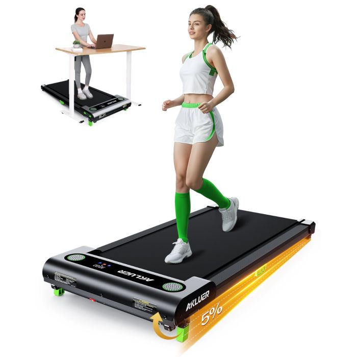Akluer 480L-A Under Desk Walking Pad Treadmill with 5 Percent Incline Quiet Motor 1 to 6 km/h Speed Remote Control and 150kg Capacity