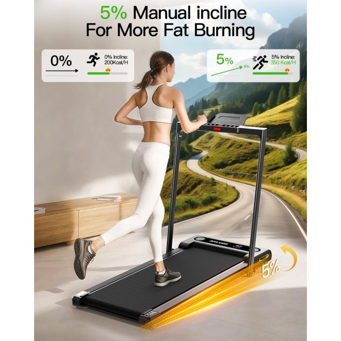 Akluer 480L-B Foldable Walking Pad Treadmill with Incline and Handrail 6 km/h Quiet Motor 150kg Capacity for Home and Office