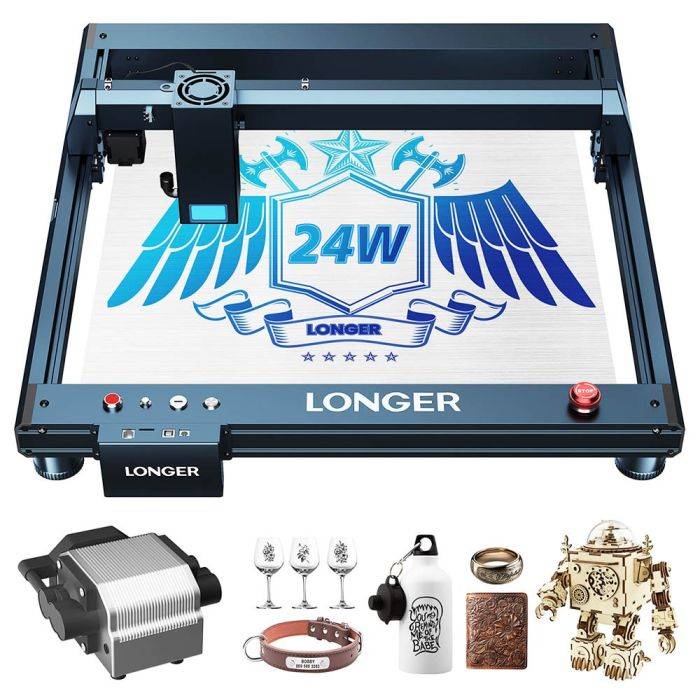 Hosszabb B1 20W-os lézergravírozó gép, 3D nyomtató, 450x440 mm-es precíziós lézerpont, 36 000 mm/perc, nagysebességű diódalézer technológia