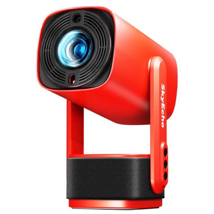SkyEcho FreeONE Portable Projector (without Battery), 350 ANSI Lumens, Native 720P, 2*5W Speakers, Auto-Focus, Auto Keystone, 270° Rotation Stand, Android OS - Red, EU Plug 【EU Stock – Ships Immediately & Get $20 OFF】