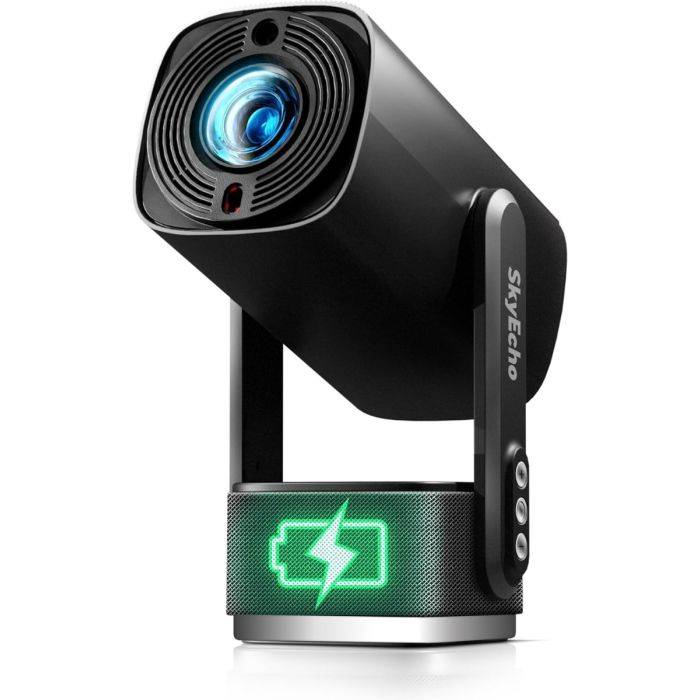 SkyEcho FreeONE Portable Projector (without Battery), 350 ANSI Lumens, Native 720P, 2*5W Speakers, Auto-Focus, Auto Keystone, 270° Rotation Stand, Android OS - Red, EU Plug 【EU Stock – Ships Immediately & Get $20 OFF】