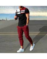 Fashion Black Red Geometry Printed T-Shirt And Pants Co-Ord