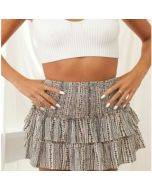 Spot wholesale European and American women's skirt pleated skirt ruffle printed skirt fashion floral bohemian skirt