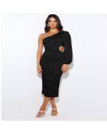 Hip skirt with long sleeves and diagonal shoulders