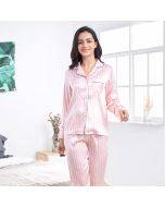 Simulation silk pajamas female 2022 new striped leisure home wear Korean version of the thin section of the long-sleeved long pants suit can be worn outside