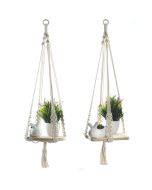 Indoor Decorative Wall Hanging Beige Cotton Rope Pine Board Planter Hanging Net Hanging Rope Suspender Plant Planter Mesh Pocket
