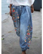 Floral Pattern Wide Leg Elastic Pants