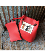 Women Cute Cat Pattern Bucket Bag PU Leather Mini Crossbody Bag