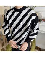Round Neck Business Casual Long-sleeved Striped Knitted Sweater