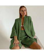 Pajamas double-layer gauze five-quarter-sleeve nightgown shorts suit steaming clothes loose home clothes women