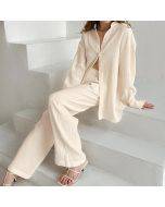 Shirt Pajamas Double Crepe Loose Long Sleeve Trousers Set Fashionable Outerwear Ladies Loungewear