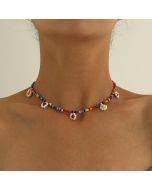 Fashion colorful rice beads flower pendant necklace