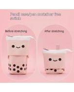 Korean creative cute milk tea drop-down pen bag can stand retractable round cute cartoon pen holder storage