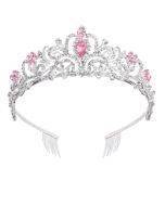 G2888 Crystal Diamond Wedding Party Braided Hair Crown Show Headband, Color: White+Pink