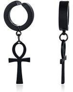 Black Egyptian Cross Men's Earring in Stainless Steel