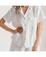 Summer short-sleeved pajamas slit cotton shorts loose two-piece set