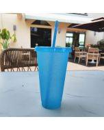 Small Summer Glitter Water Cup Plastic Ice Cold Drink Bottle with Straw(Light Blue)
