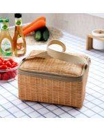 Portable Insulated Thermal Lunch Box Canvas Imitation Rattan Lunch Bag Picnic Container