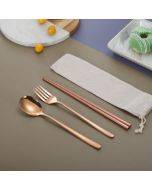 3 PCS / Set Creative Stainless Steel Spoon Fork Chopsticks Portable Tableware Set, Color:Rose Gold