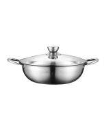 304 Stainless Steel Extra Thick Hot Pot Thickened Bottom Grid Pot 30cm with Cover