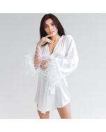 Pajama Long Sleeve Feather Satin Nightgown