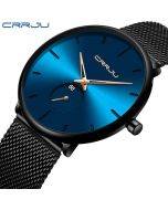CRRJU Minimalist Men's Watch, Black, Casual, Modern, Analog, Quartz, Mesh Steel Bracelet