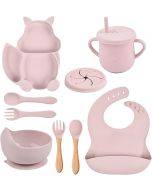 Silicone baby feeding -suction plates for baby - Weaning supplies for babies include food bib, foldable utensils and cup