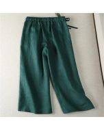 Draped casual linen solid color wide leg nine-quarter pants