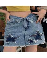 Star Patchwork Turned Waist Mini Skirt