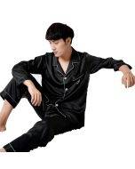 2022 new men's stretch satin chiffon pajamas men's spring and summer simulation silk long-sleeved homewear suit