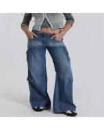 Women's street hip-hop style low-waisted workwear denim pants